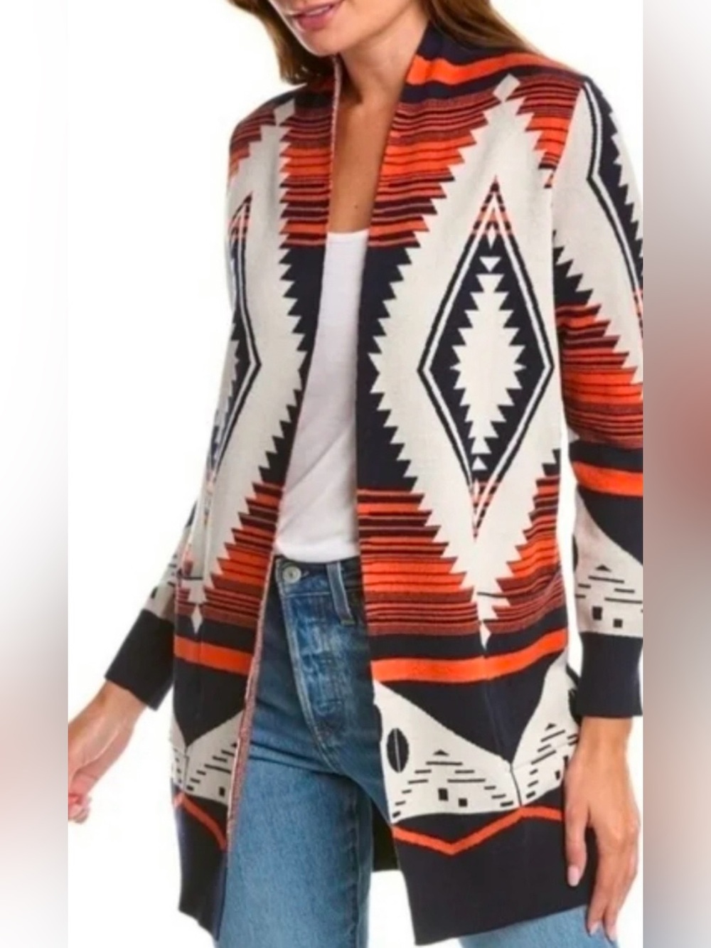 Anthropologie Oliver O Southwestern Aztec Print Open Front Cardigan Sweater XL